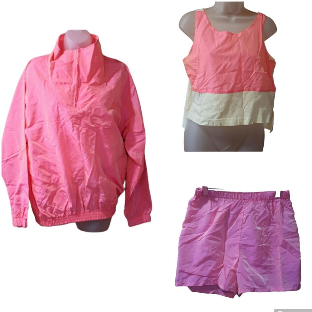 Flying Colors Vintage 80s Hot Pink Windbreaker Tank & Short Set Large